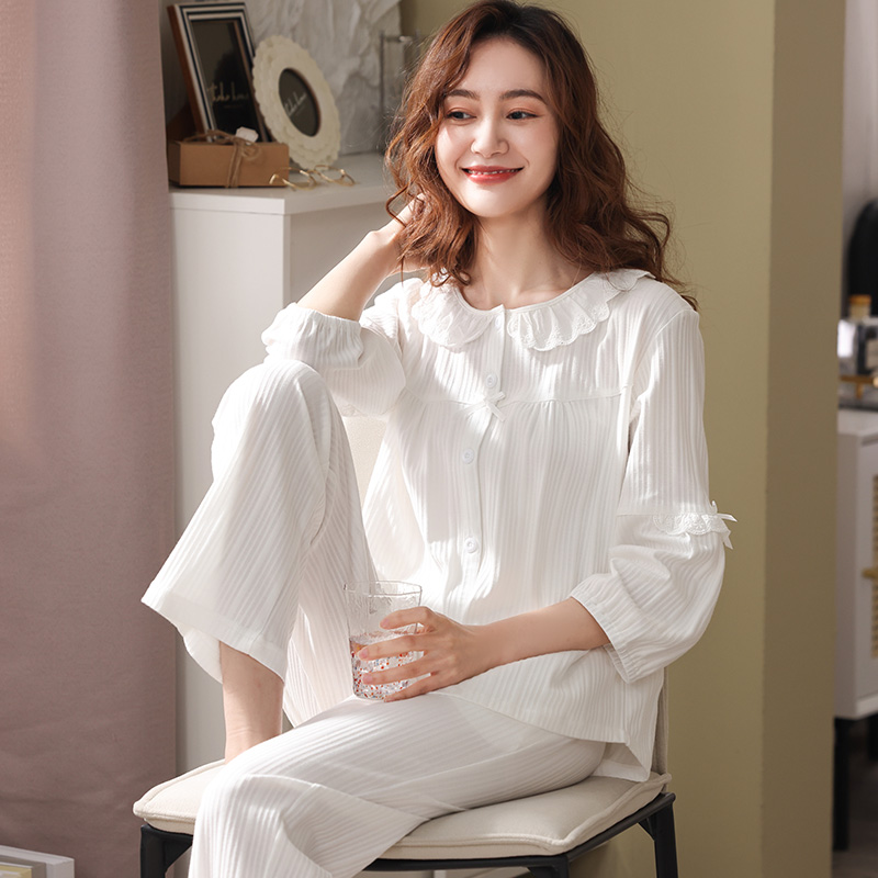Sleepwear Girl Spring Autumn Pure Cotton 2022 New Long Sleeves Spring Summer Dolls Collar Summer Full Cotton Home Clothing Net Red Bursting