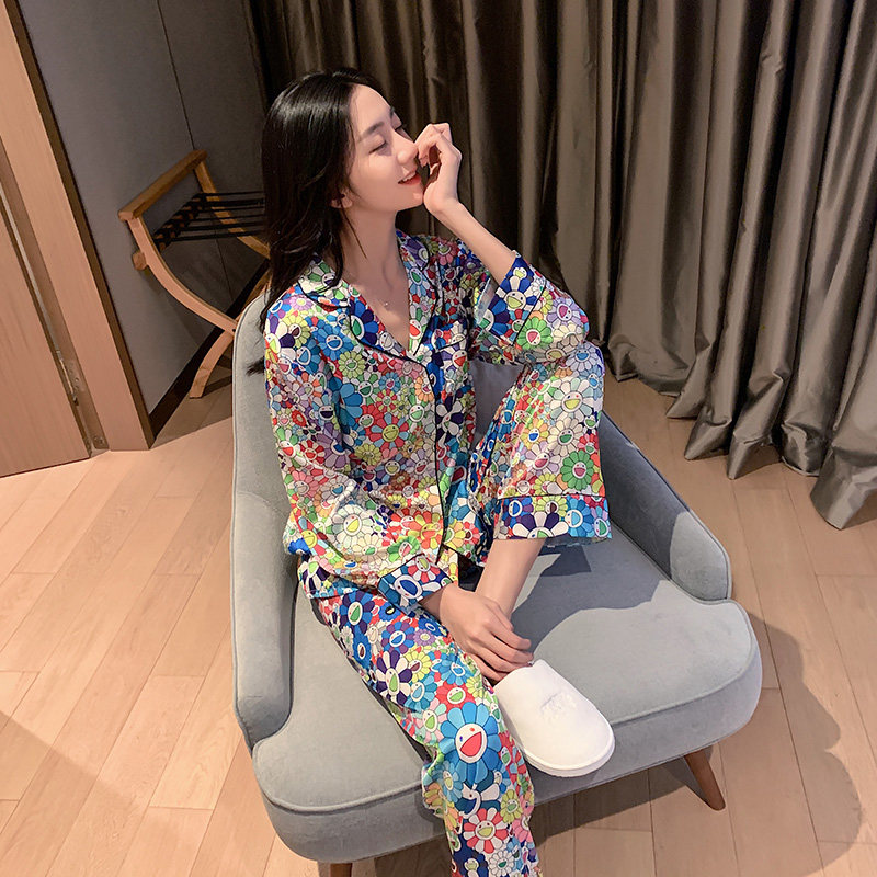 High - end customization ~ 2023 new pajamas ice silk household clothes summer thin sun flower in wind suit