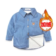 Áo sơ mi nữ cotton denim cộng với áo nhung bé trai cardigan dài tay phiên bản mới của Hàn Quốc