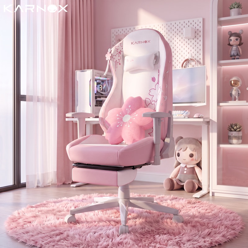 Kainox Sakura Gaming Chair Pink Home Use Long Sitting Comfortable Ergonomic Lumbar Support Office Gaming Computer Chair