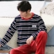 Bộ đồ ngủ nam mùa thu và mùa đông flannel cardigan trung niên cộng với phân bón XL dài tay phục vụ tại nhà phù hợp với lông cừu san hô