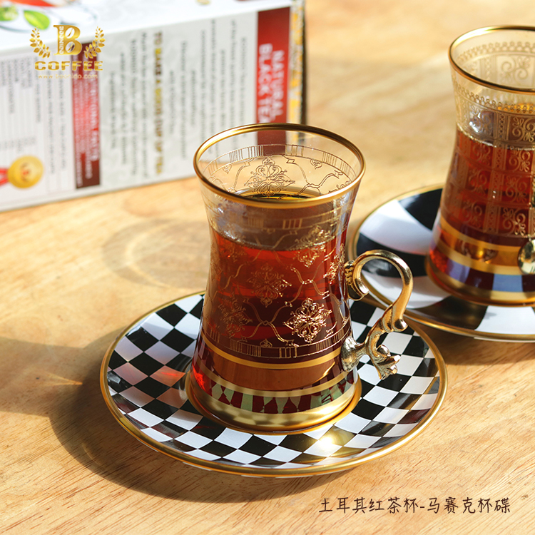 Turkish black tea cup tea set handmade mosaic cup saucer home creative glass cup high temperature resistance 160ml