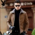 Áo khoác da mùa đông Playboy áo khoác da nam lông cừu nam da cừu cộng với áo khoác da nhung dày áo khoác jean Quần áo lông thú