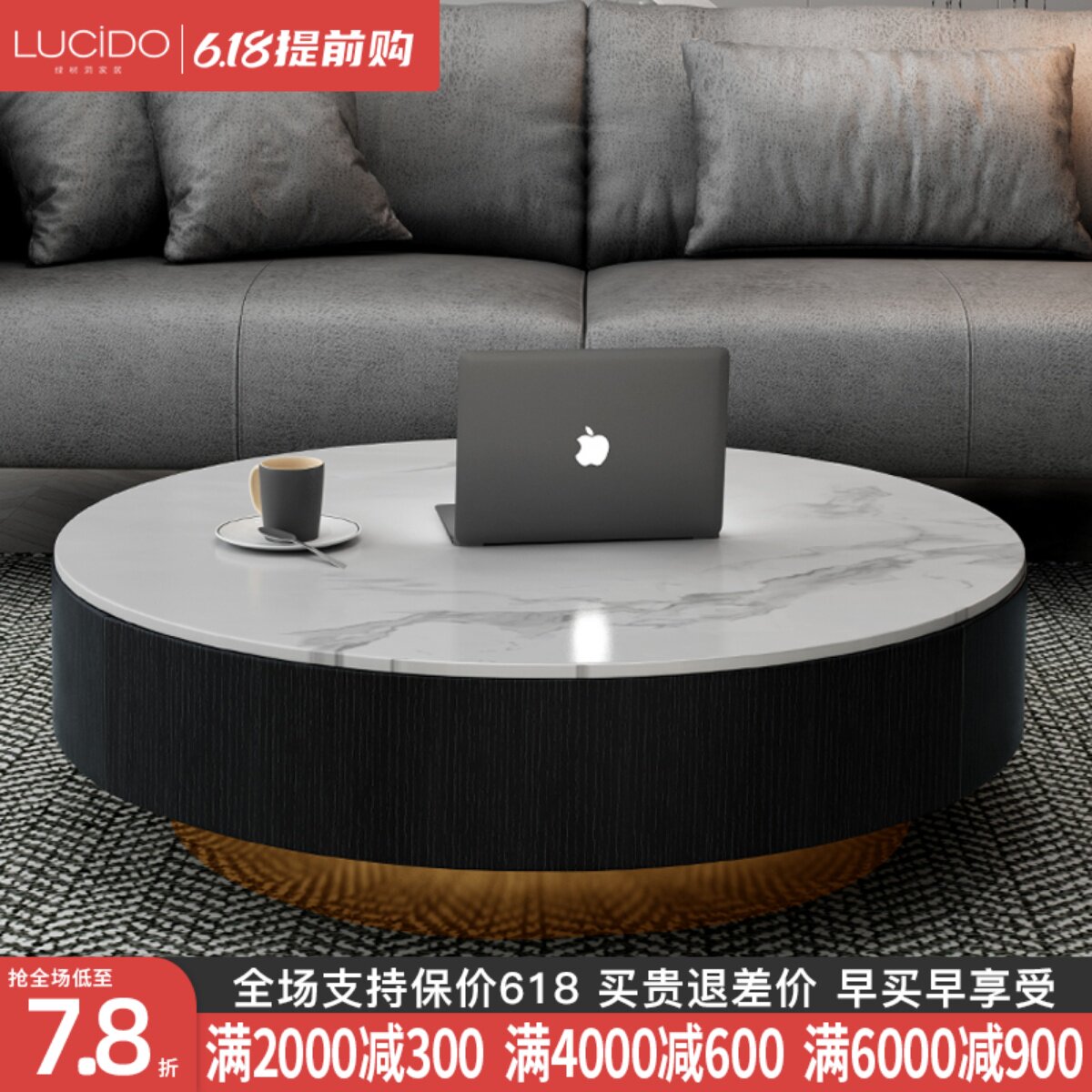 Imported rock slab round coffee table, Nordic luxury, post-modern marble, living room, small apartment, simple Italian coffee table 