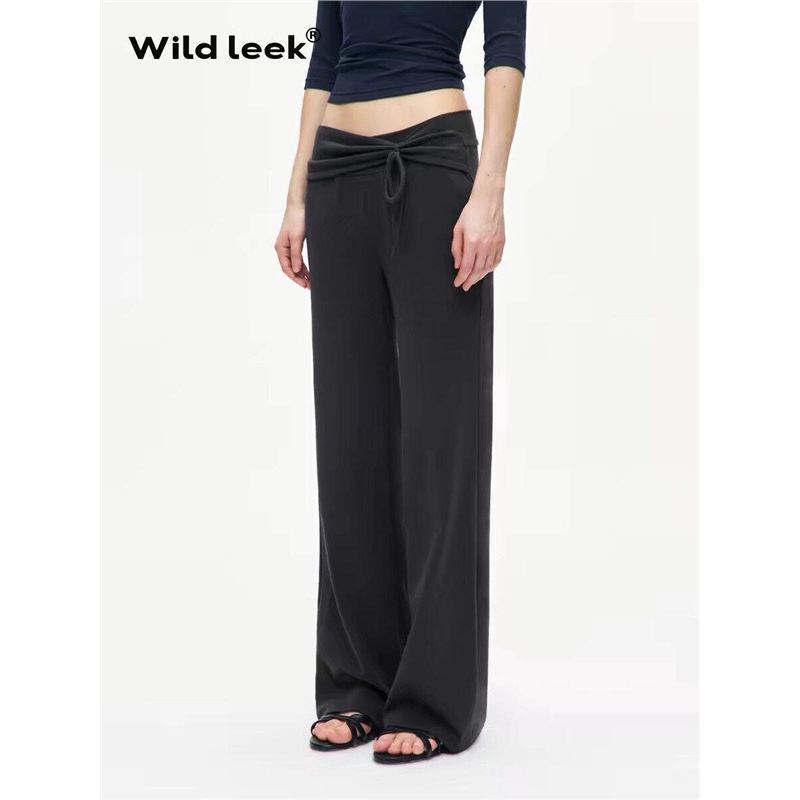 Wild Lek Original Design Lace-Up Flared Pants for Women 2026Ss High Elasticity Low Waist Slimming Casual Slightly Wide Sweatpants