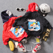 Childrens Lianhood jacket Autumn and middle boys fake two clip-shirt bat sleeve folds asymmetrical zipped shirt