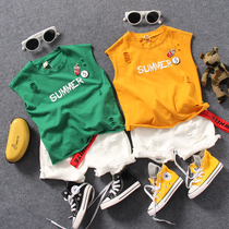 Children sleeveless vests 2022 Summer models for men and women yellow green 2 Color cuts Coke badges Short sleeves T-shirts Baby Camscapes