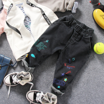 Child Jeans Spring style male and female child starry sky painted cotton elastic denim small foot pants baby soft pants
