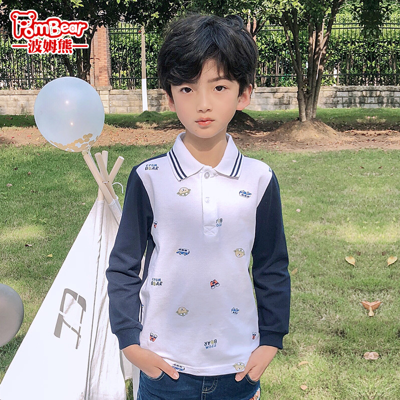 Pom Gấu mùa xuân và mùa thu năm 2020 cậu bé mới Hàn Quốc phiên bản của gió cao đẳng áo POLO trẻ em ve áo nhọn dài tay T-shirt.