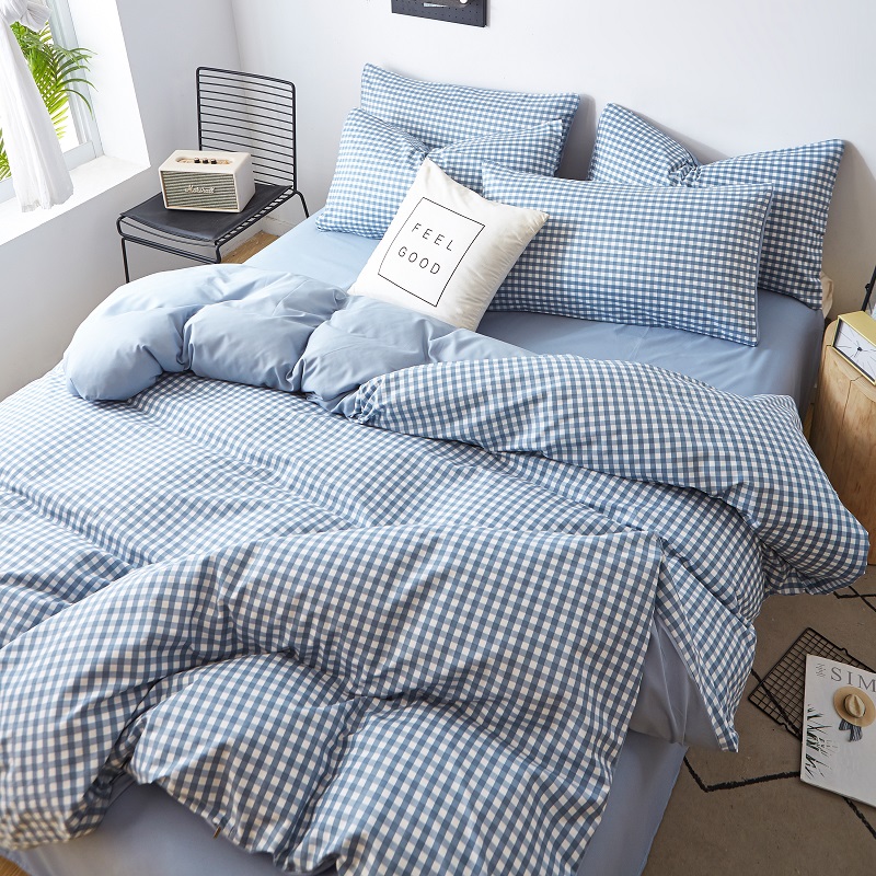 Light Blue GridWashed cotton Quilt cover Quilt cover singleton  1.5 rice 1.8x2.0 Single person student dormitory 150 Double 200 x230 sheets