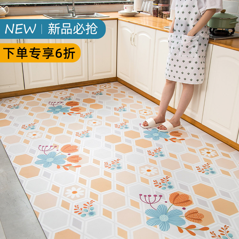 The kitchen is covered with leather floor mats to scrub the scrubbing no-wash PVC waterproof anti-oil anti-slip foot pads entrance door mats