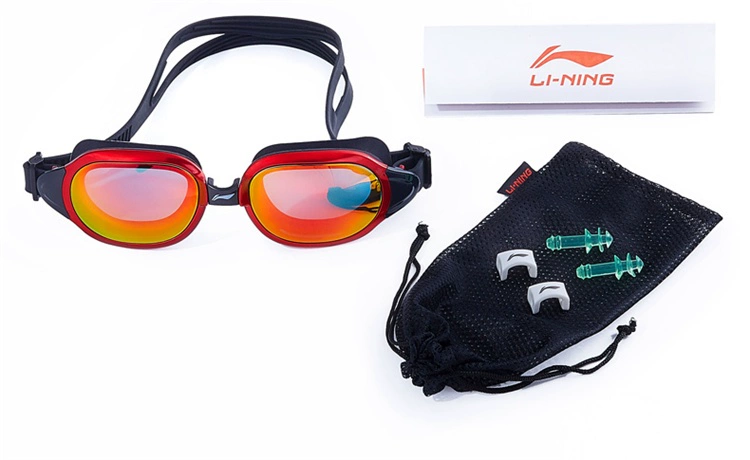 Kính râm Li Ning mạ phẳng chống thấm nước và chống sương mù HD khung lớn unisex giải trí và kính bơi suối nước nóng thoải mái - Goggles