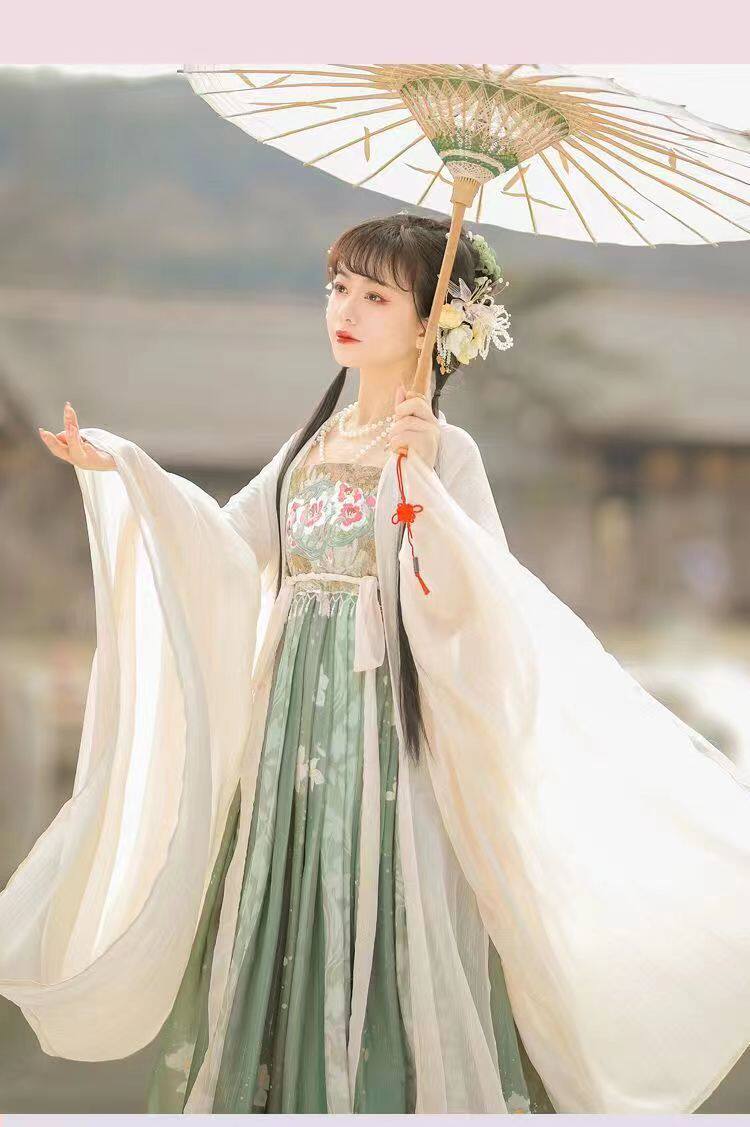 Китайцы одежда наборы 【春有约】原创唐制诃子裙汉服女大袖衫印花正品日常套装春秋款式 Tagkita
