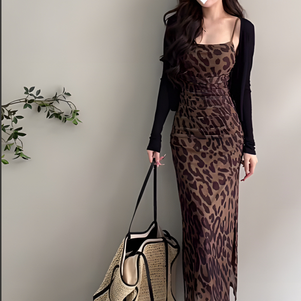 Pure Desire Style Hot Girl Leopard Print Dress Women's Spring and Summer New Slim Fit Hip-Hugging Long Skirt Versatile Sun Protection Cardigan Set for Women Pure Desire Style Hot Girl Leopard Print Dress Women's Spring and Summer New Slim Fit Hip-Hugging Long Skirt Versatile Sun Protection Cardigan Set for Women