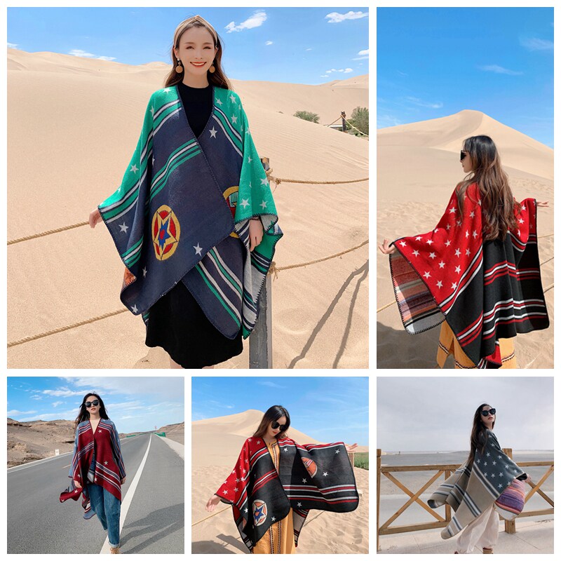 New soft and versatile large Cape National Wind Tourism Shawl Woman Warm Thickening Cape Coat Autumn Winter Medium Thickness