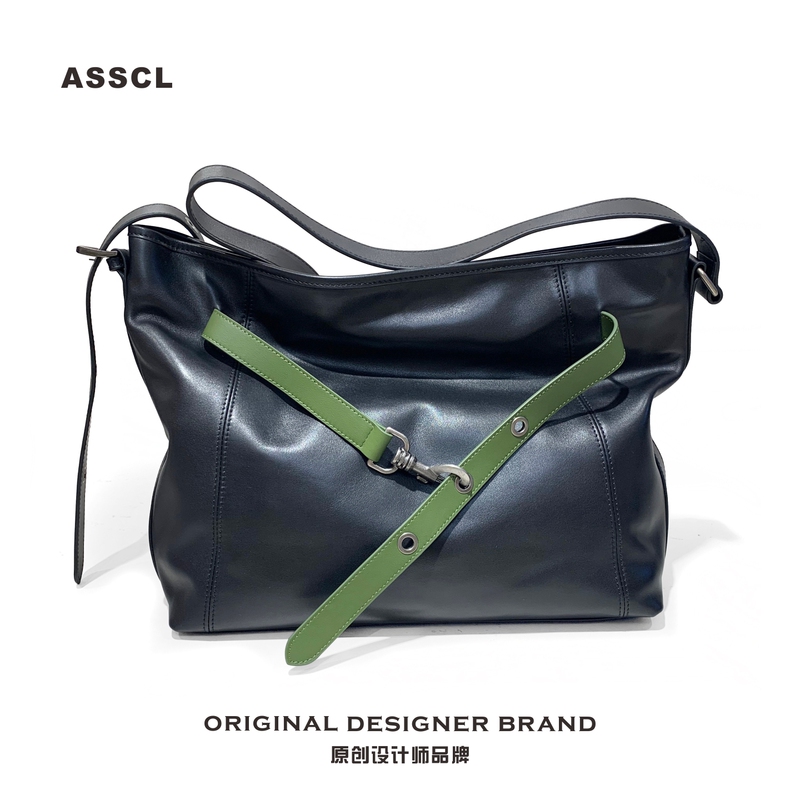 Asscl Trendy Men's Casual Biker Crossbody Bag Nappa Leather High-End Hobo Tote Bag Nappa Commuter Bag for Women