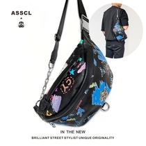ASSCL original hand draw graffiti bag male cow skin personality chain skinned bag trend in bag bag bag bag bag bag bag female chest bag