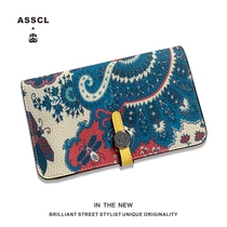 Tide ASSCL personality hand drawn graffiti wallet male cows skin long creative wallet small design handbag female