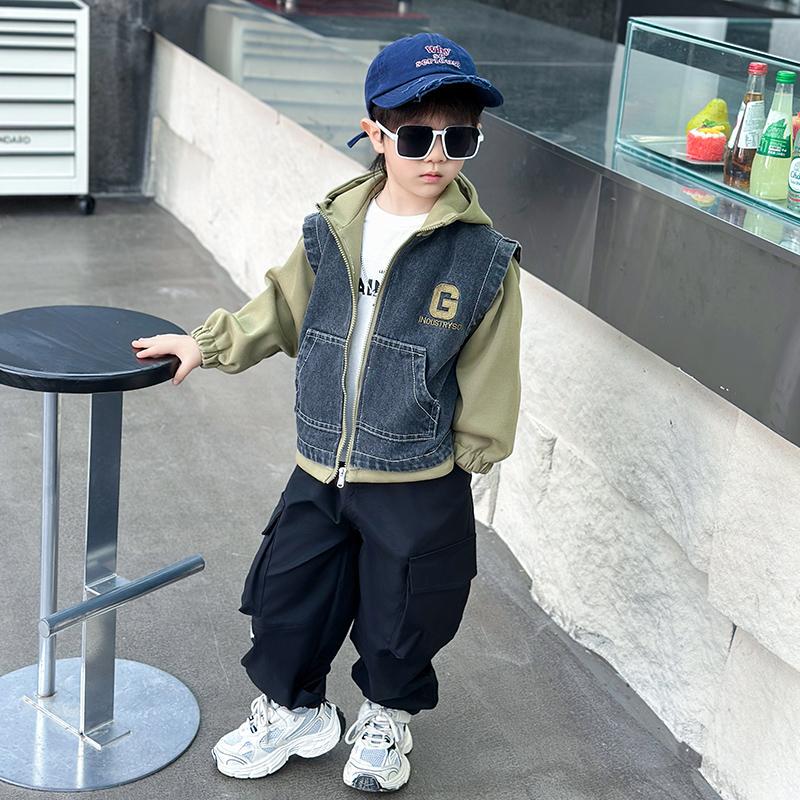 Boys' Spring Clothing, Cool Denim Jacket with Hood, 2026 New Style, Children's Trendy Loose Spring and Autumn Jacket Top