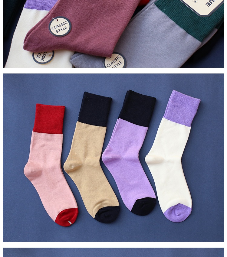 Vớ nữ mùa xuân và mùa thu của cotton chải bông vớ vớ màu sắc phù hợp với màu sắc cá tính văn chương thủy triều Hàn Quốc mỏng - Vớ hàng tuần tất nữ đẹp