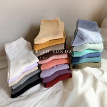 The colors you want have a sock shop lady elastic mouth solid color mid-spring cotton Korean version