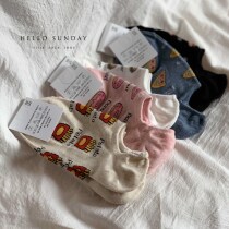 Socks women Summer thin cotton shallow invisible boat Socks short low top with board shoes sweat-absorbing cotton burger fries tide