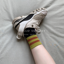 Two bars Korean version of sports ladies socks in the tube autumn and winter cotton stripes sweat-absorbing and durable ins Tide college style