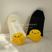Cute little yellow duck a socks shop autumn and winter cotton half mid-tube socks cute cartoon Korean ins naughty