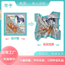 Scarf customization corporate logo thin silk square scarf printing gift scarf childrens painting streamer diy silk scarf