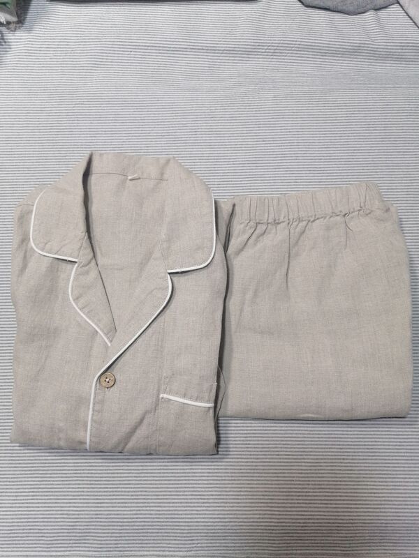 Yeast-Washed Linen Pajamas and Loungewear Set, Linen Trim Loungewear, Long-Sleeved Top and Long Pants, Line Clothing Yeast-Washed Linen Pajamas and Loungewear Set, Linen Trim Loungewear, Long-Sleeved Top and Long Pants, Line Clothing