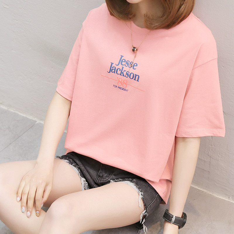 Real shot 2020 Summer Cotton letter printed round neck short sleeve T-shirt for women