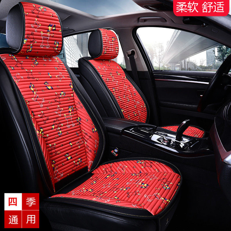 汽车坐垫布艺座垫三件套透气防滑免绑四季通用单片后排小蛮腰座垫