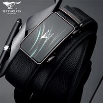 Seven wolves mens leather belt leather 2021 New First layer cowhide high-grade dragon pattern trend belt pure leisure