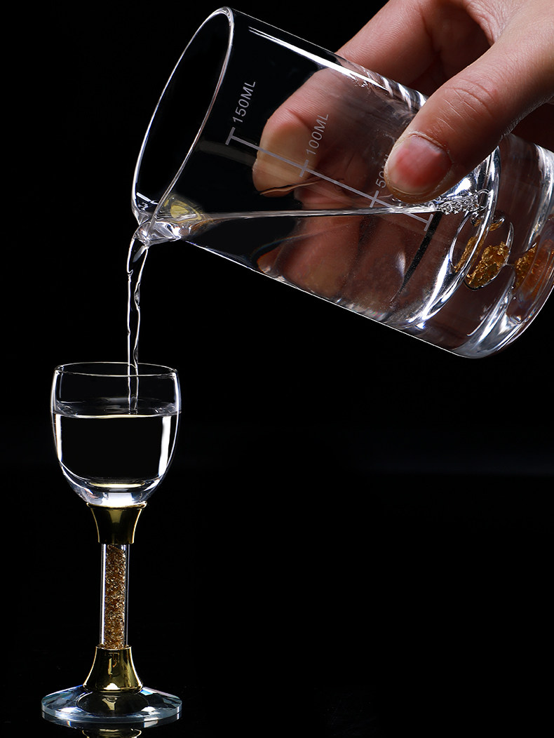 Ликер Cup 家用金箔白酒杯水晶玻璃一口杯金边子弹杯烈酒杯带刻度分酒器套装 ANCE