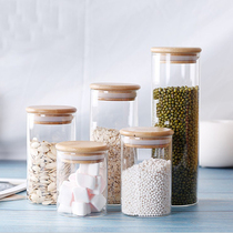 Glass sealed jar transparent bottle bamboo cover coarse grain storage bottle seasoning jar dried fruit snack storage tank tea jar