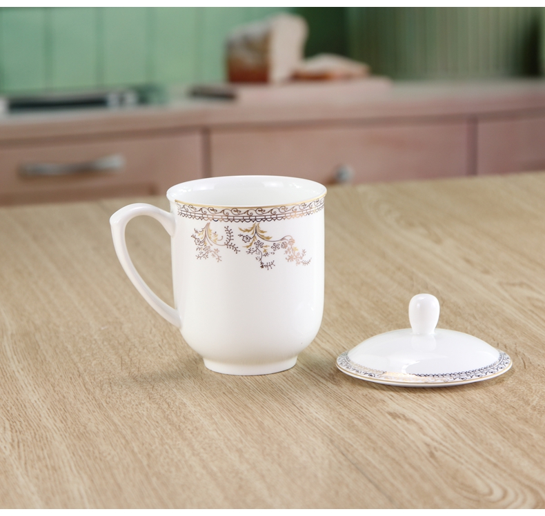 Tangshan ceramic cup with cover ipads porcelain cup meeting office up phnom penh household glass tea custom logo engraving business