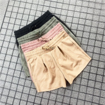 Ninth floor foreign trade tail goods milk silk Modal summer womens casual shorts solid color elastic waist loose legs long