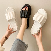 Japanese fairy wind thick bottom slippers womens summer wear 2021 new fashion flat flat drags and drags