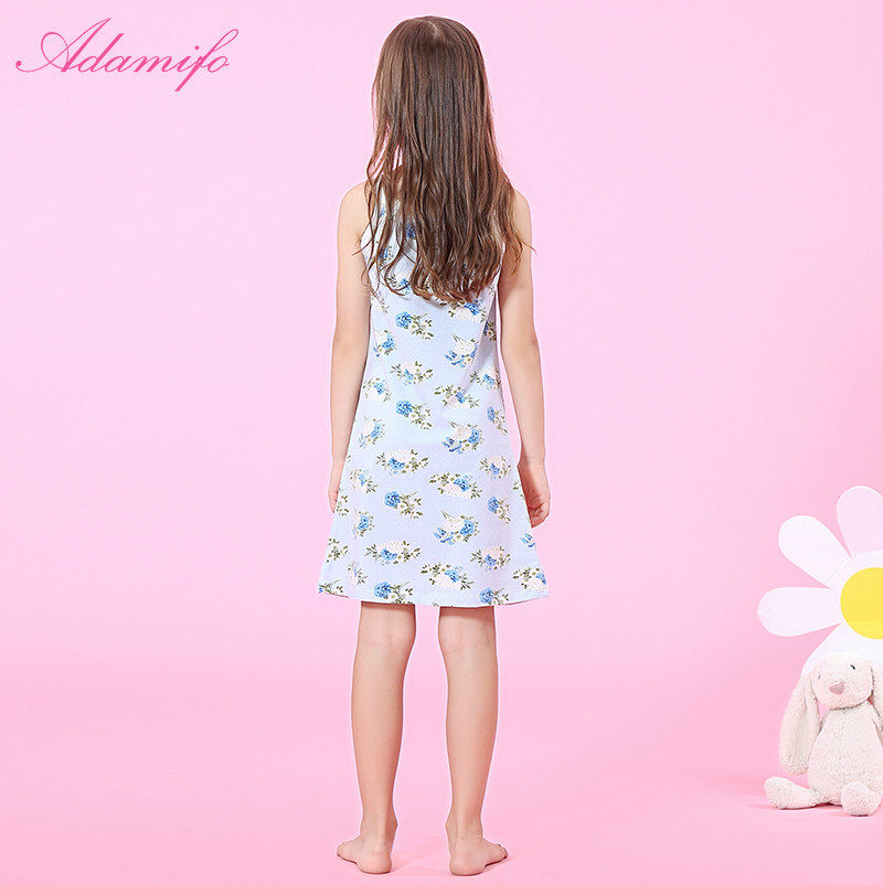 Adamifo spring and summer girls condole belt pajamas nightgown cotton girls large children long cotton residential clothing