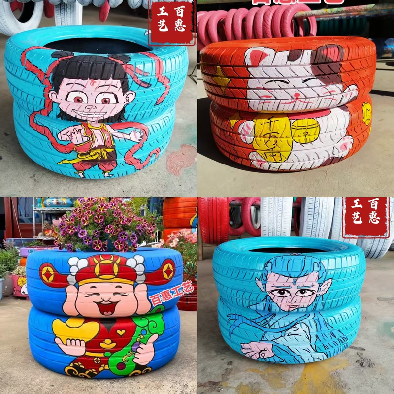 Tire Decoration Transformation Kindergarten Outdoor Graffiti Painting DIY Handmade Old Tire Flower Pot Ornaments Tire Decoration Transformation Kindergarten Outdoor Graffiti Painting DIY Handmade Old Tire Flower Pot Ornaments