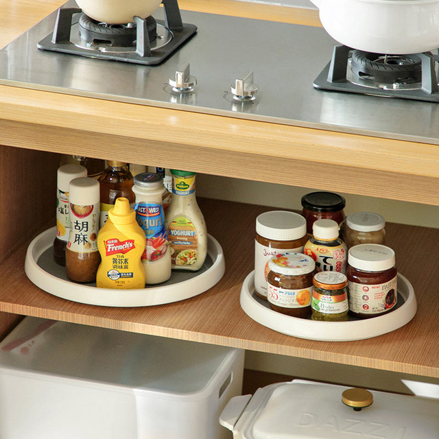 Household kitchen rotatable seasoning storage tray double-layer desktop fruit tray storage rack sauce vinegar and oil finishing box