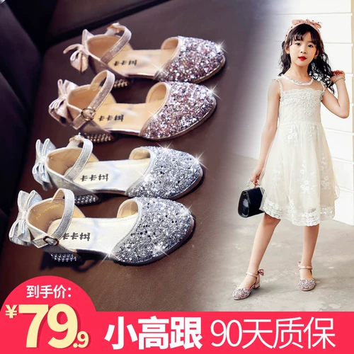 Сандалии, блестки для ногтей для принцессы, шнурки, летние туфли на высоком каблуке, мягкая подошва, 2022