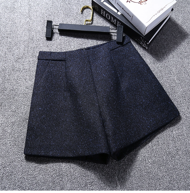 Người mẫu thu đông 2018 quần short len ​​cạp cao nữ mặc một chiếc quần ống rộng từ quần skinny mỏng giản dị