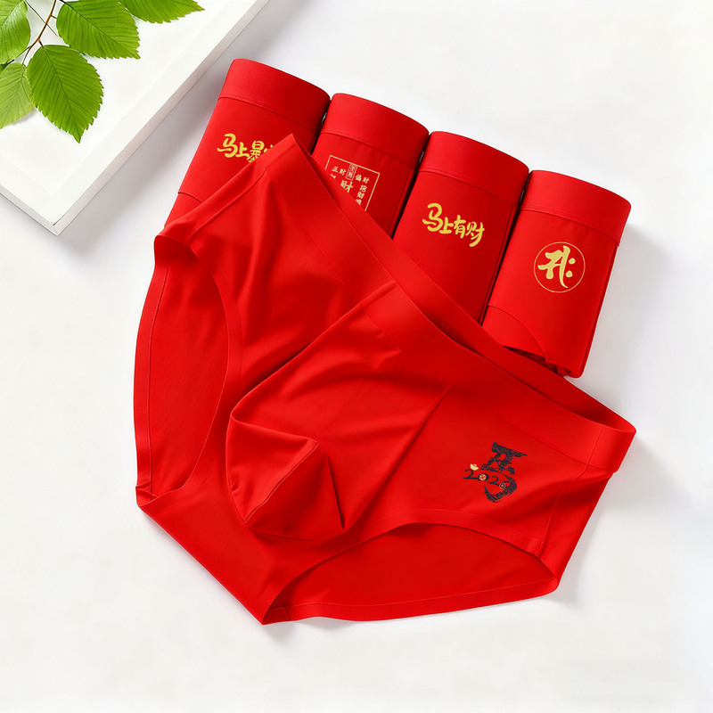 Men's Briefs Red Modal Zodiac Year of the Horse 2026 New High Elasticity Seamless Large Size Men's Shorts