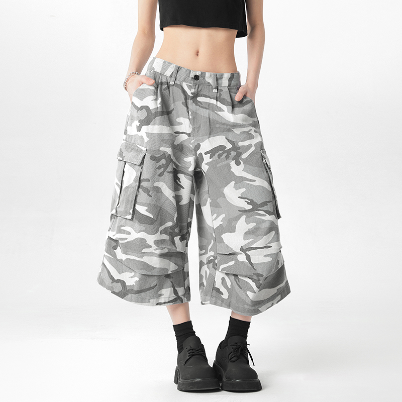 Mgjm Trendy Cool Camouflage Workwear Jeans Summer Loose Wide-Leg Cropped Pants Unisex Mgjm Trendy Cool Camouflage Workwear Jeans Summer Loose Wide-Leg Cropped Pants Unisex
