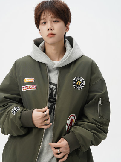 Chaqueta americana con cuello de béisbol para hombre, diseño de insignia retro de invierno, ropa de motocicleta, ropa de trabajo holgada de calle, chaqueta de moda