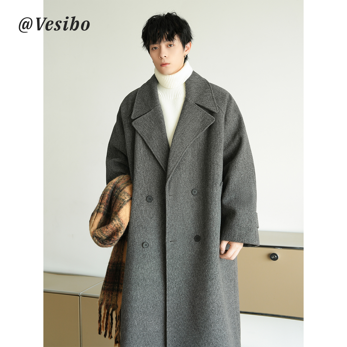 韓国のミドル丈ウールコート、男女兼用、秋のトレンドブランド、ハンサムなカップル向け、膝丈ウィンドブレーカー、高級ケープコート