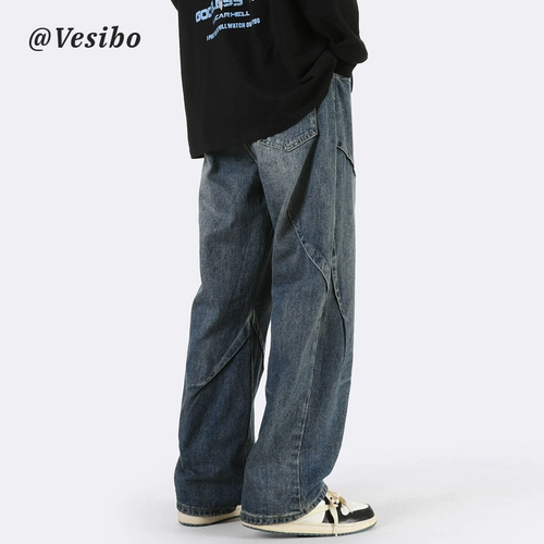 Черные джинсы, дизайнерские штаны, в американском стиле, свободный крой, тренд сезона