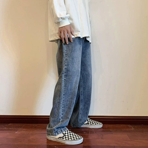 Черные джинсы, штаны, в американском стиле, оверсайз, свободный прямой крой