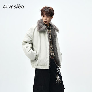 Trendy Brand Thick Cotton-Padded Jacket for Men, Winter Vintage Deconstructed Warm Fur Collar Cotton Coat, High Street Casual Couple's Jacket